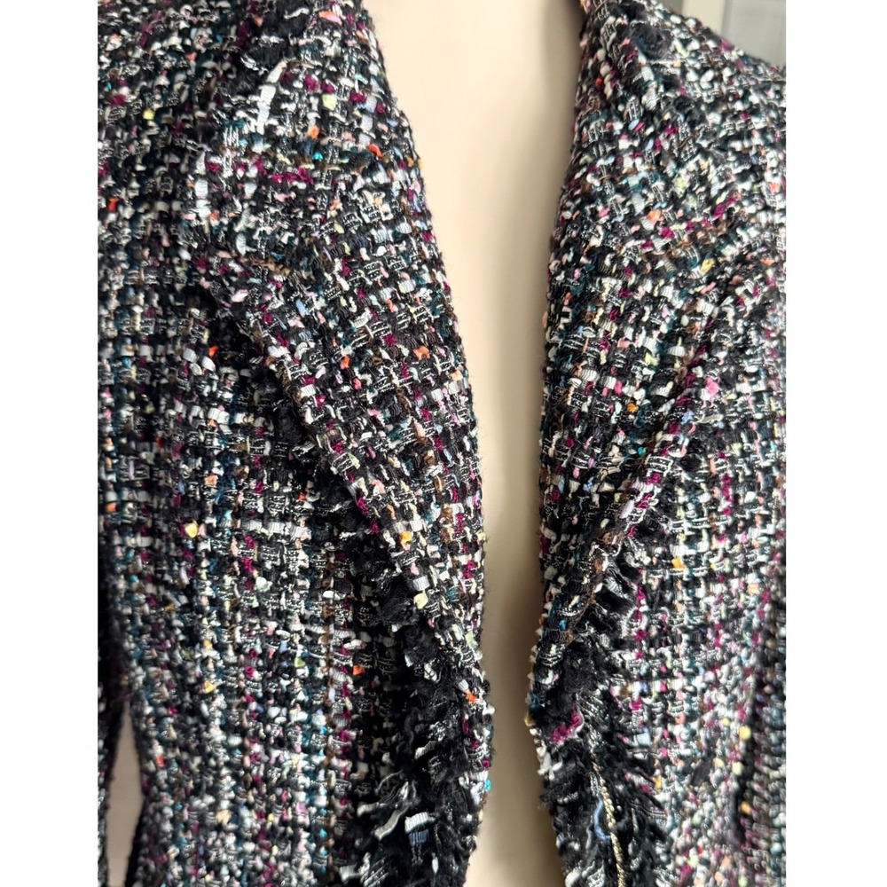 McGinn Nordstrom Metallic Tweed Fringe Asymmetrical Blazer Jacket Womens 4 - Picture 3 of 16